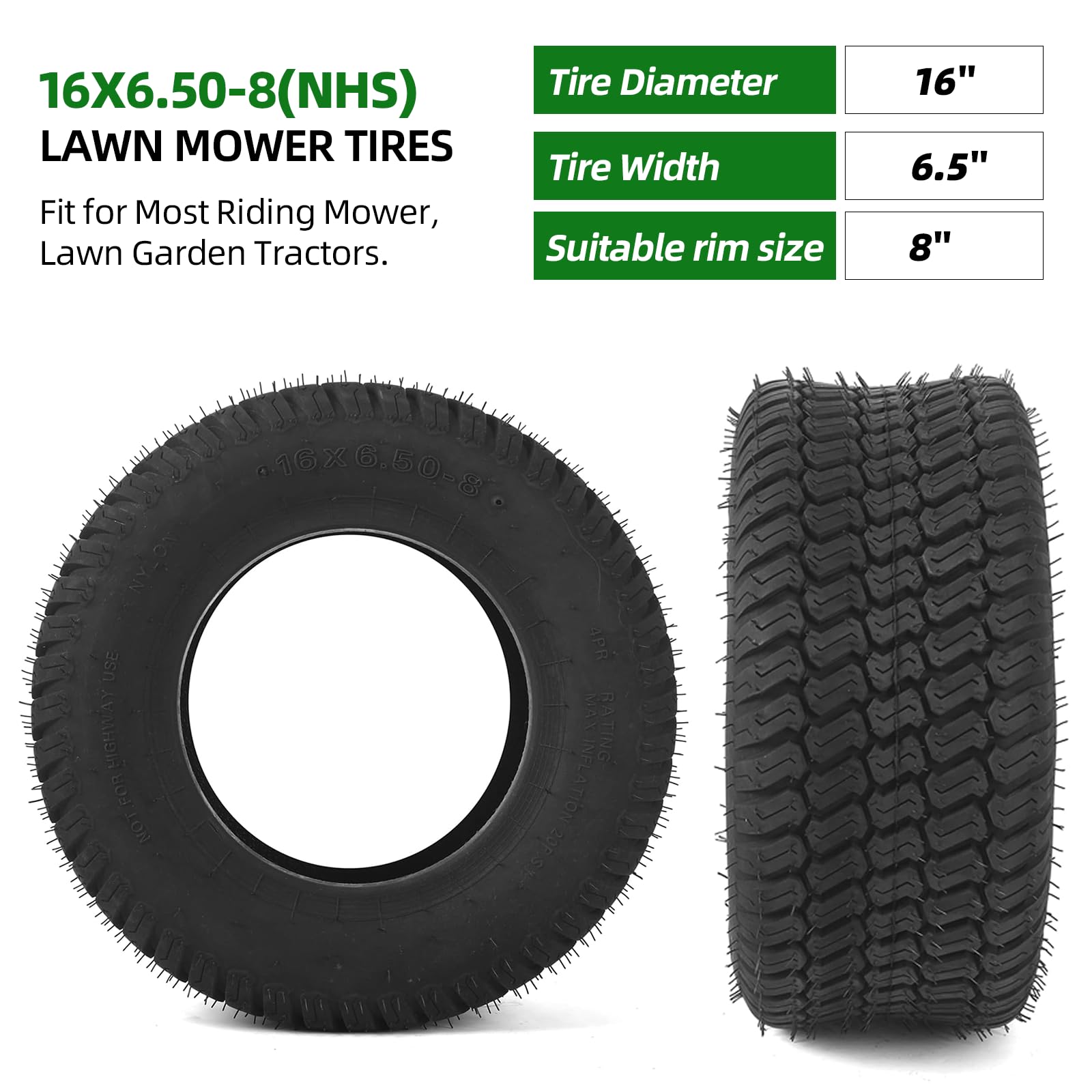 Amazon | (2パック) 16x6.50-8 タイヤ - 4PR 耐久性チューブレス交換用
